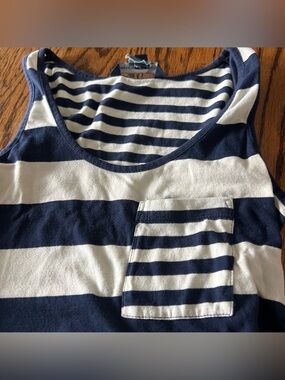French Connection Striped Navy & White Pocket Tank Top - Women’s